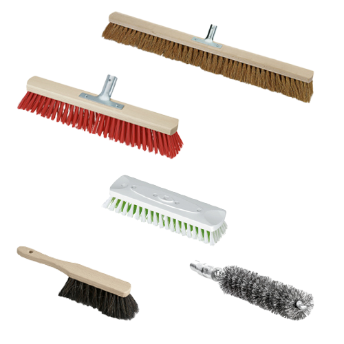 Brosses, balais, pelles, crochet à copeaux, râteaux